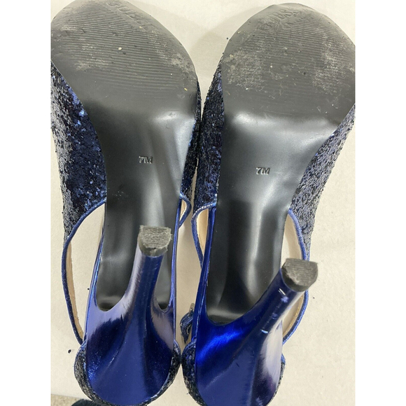 Womans Guess Blue Glitter Open Toe Platform Pumps 7 M - Picture 6 of 8